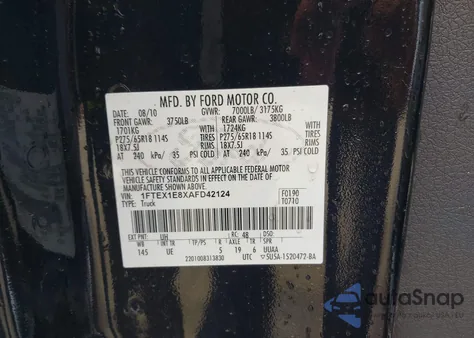 2010 Ford F-150 Stx/Xl/Xlt из США, поврежденный, VIN 1FTEX1E8XAFD42124